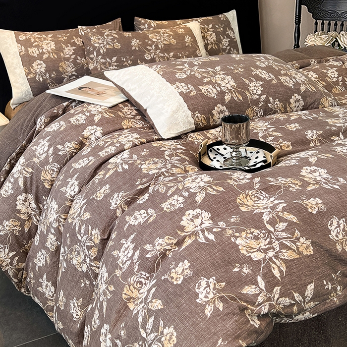 91家纺网 家纺一手货源 找家纺 圣比熊 2025新款原麻蕾丝花边四件套 秋日