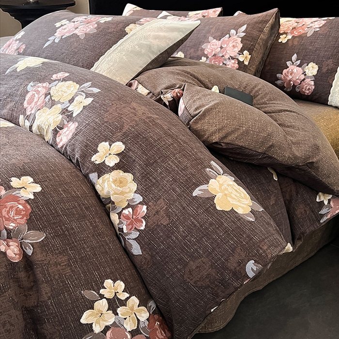 91家纺网 家纺一手货源 找家纺 圣比熊 2025新款原麻蕾丝花边四件套 繁花