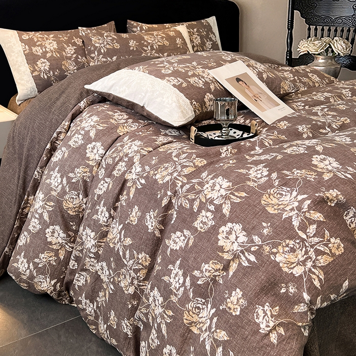 91家纺网 家纺一手货源 找家纺 圣比熊 2025新款原麻蕾丝花边四件套 秋日