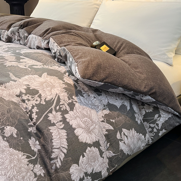 91家纺网 家纺一手货源 找家纺 梦舒羽 2025新款A类原麻单被套加厚花边被套1.5m床单宿舍床笠四件套 浮绘花影-白