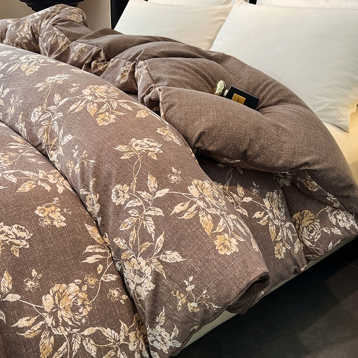 91家纺网 家纺一手货源 找家纺 梦舒羽 2025新款A类原麻单被套加厚花边被套1.5m床单宿舍床笠四件套 秋日