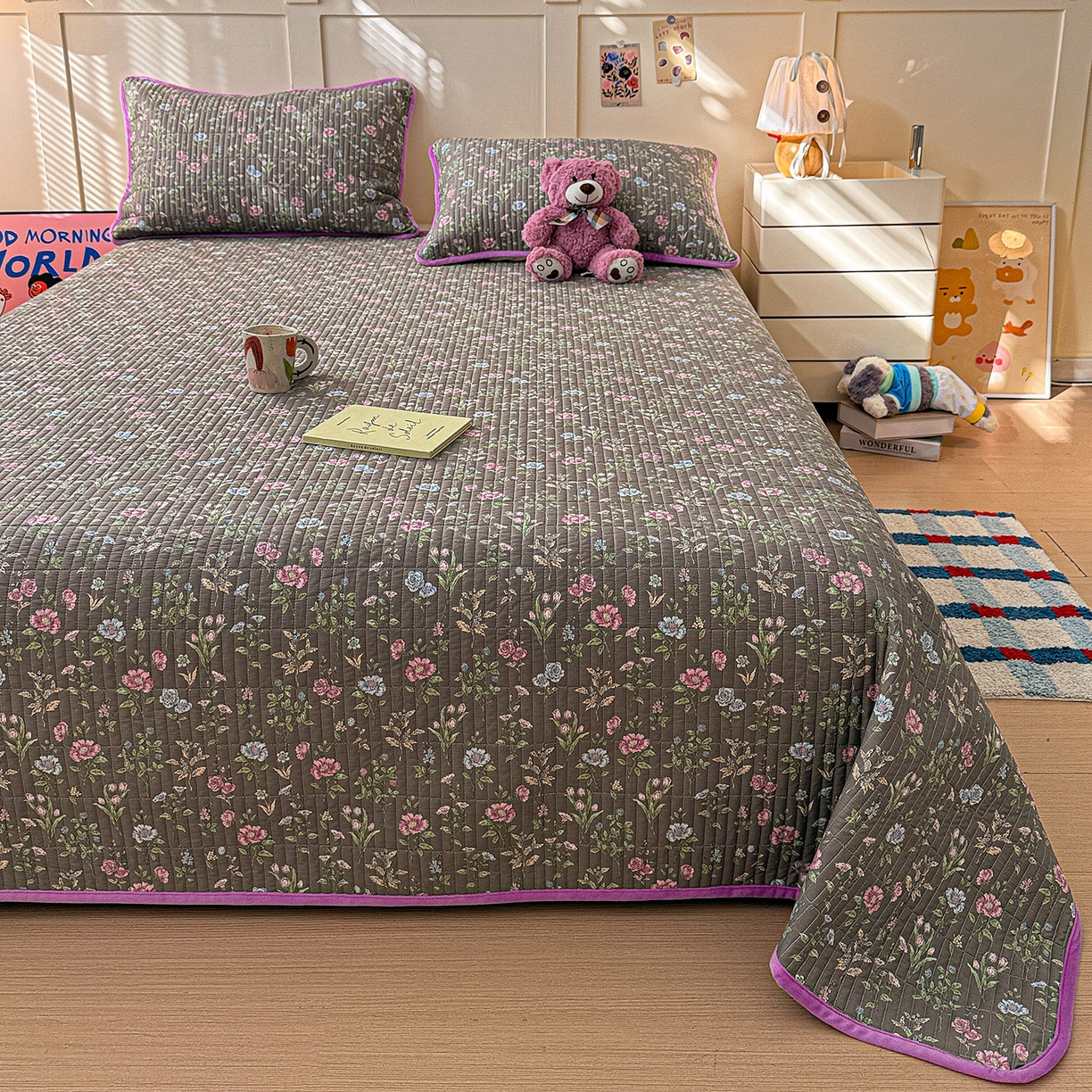 91家纺网 家纺一手货源 找家纺 橙子家居 2025新款棉加绒床盖床盖单件床盖单品床盖三件套夹层水洗棉花跑量款现货 花间色