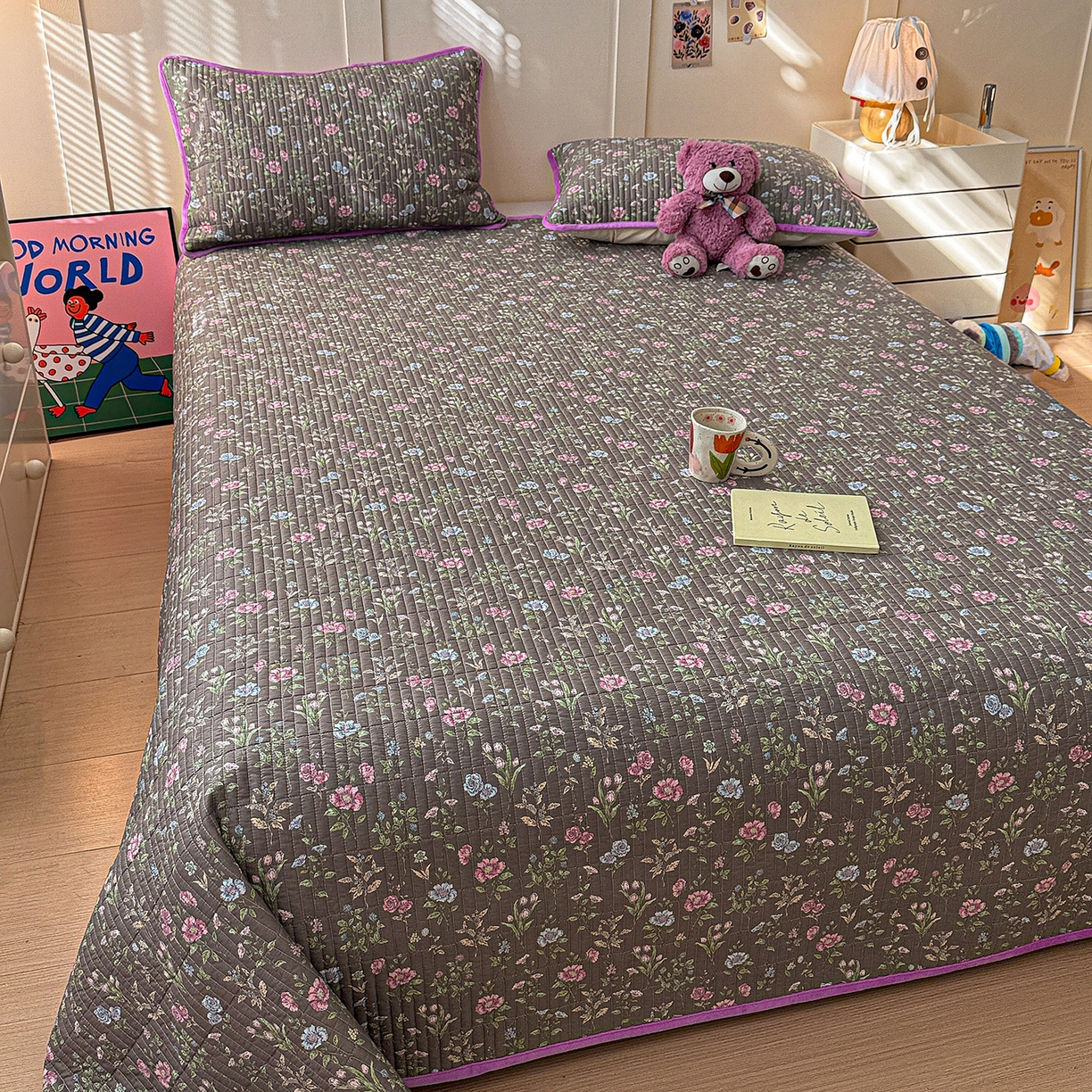 91家纺网 家纺一手货源 找家纺 橙子家居 2025新款棉加绒床盖床盖单件床盖单品床盖三件套夹层水洗棉花跑量款现货 花间色