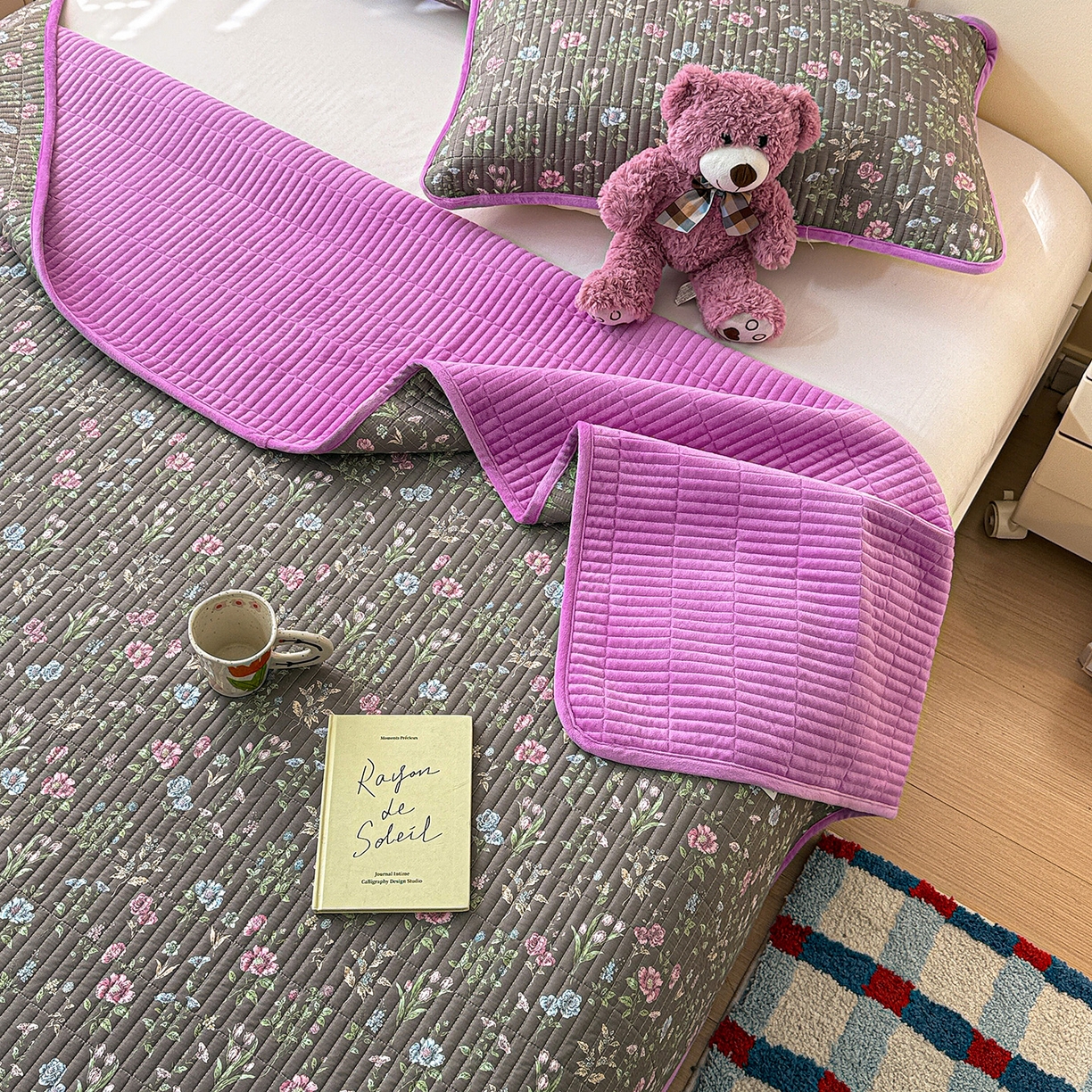 91家纺网 家纺一手货源 找家纺 橙子家居 2025新款棉加绒床盖床盖单件床盖单品床盖三件套夹层水洗棉花跑量款现货 花间色