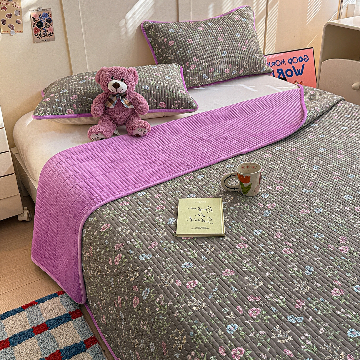 91家纺网 家纺一手货源 找家纺 橙子家居 2025新款棉加绒床盖床盖单件床盖单品床盖三件套夹层水洗棉花跑量款现货 花间色