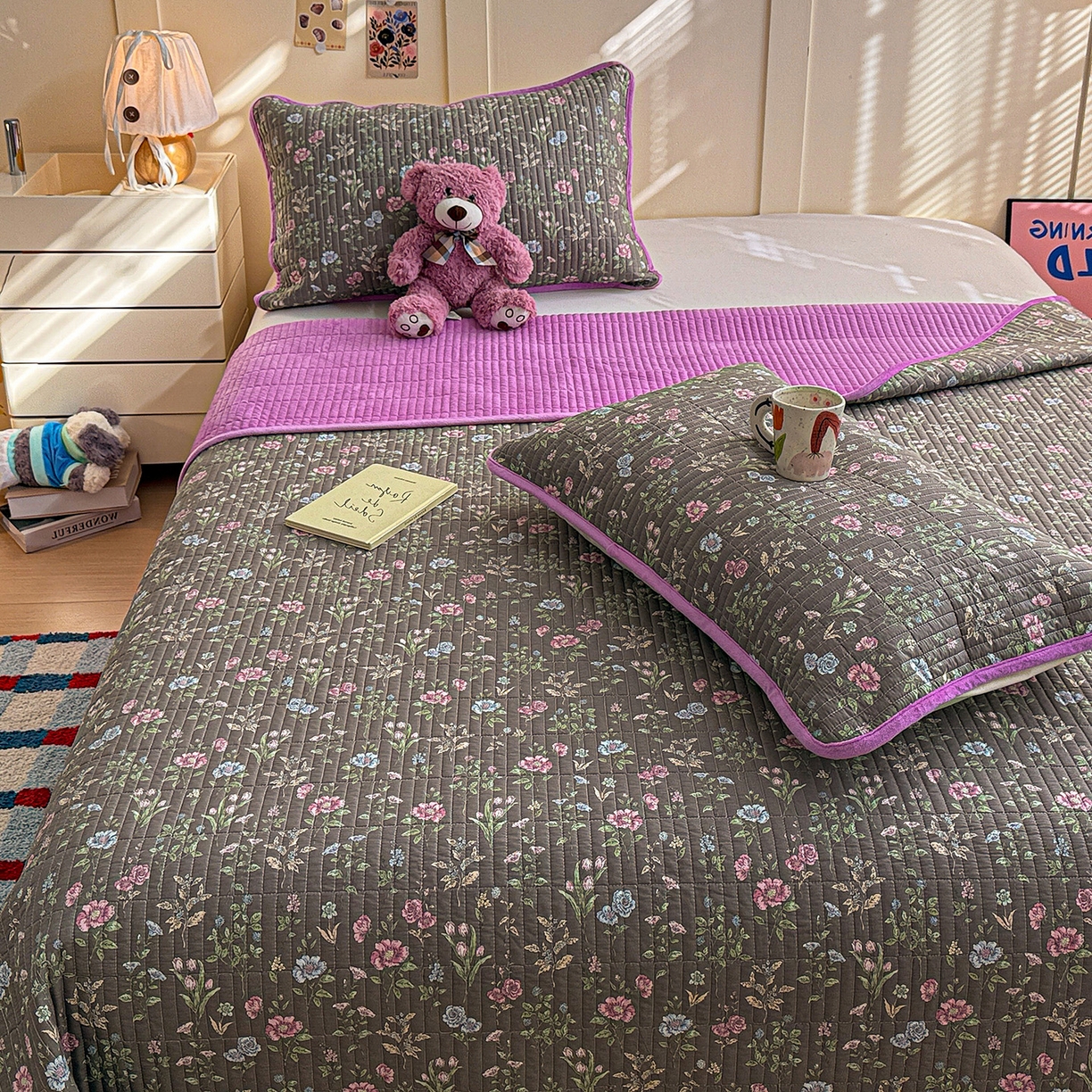 91家纺网 家纺一手货源 找家纺 橙子家居 2025新款棉加绒床盖床盖单件床盖单品床盖三件套夹层水洗棉花跑量款现货 花间色