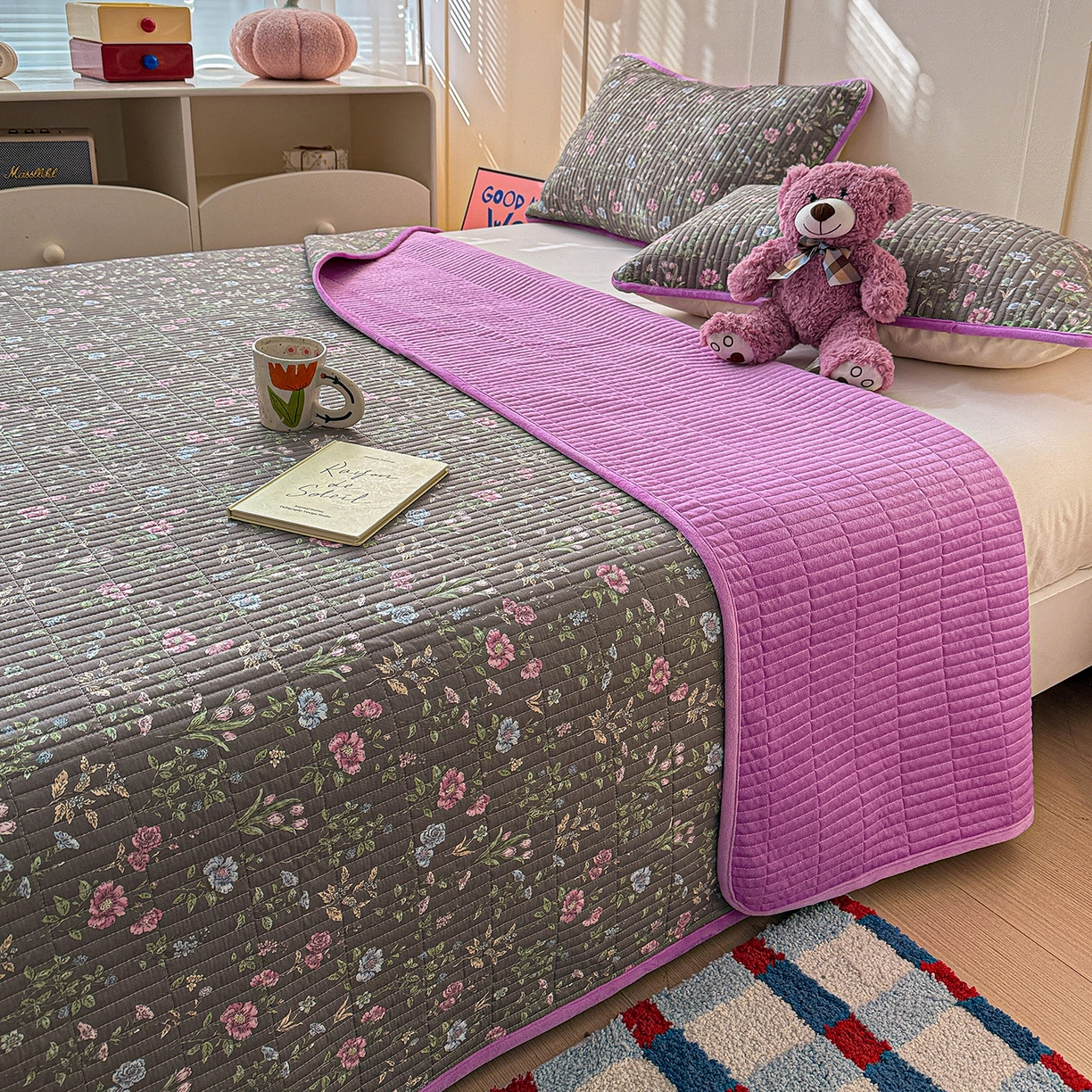 91家纺网 家纺一手货源 找家纺 橙子家居 2025新款棉加绒床盖床盖单件床盖单品床盖三件套夹层水洗棉花跑量款现货 花间色