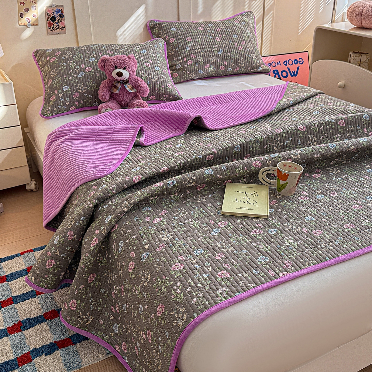 91家纺网 家纺一手货源 找家纺 橙子家居 2025新款棉加绒床盖床盖单件床盖单品床盖三件套夹层水洗棉花跑量款现货 花间色