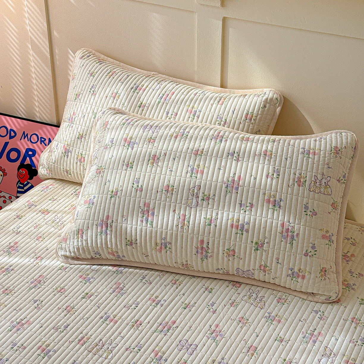 91家纺网 家纺一手货源 找家纺 橙子家居 2025新款棉加绒床盖床盖单件床盖单品床盖三件套夹层水洗棉花跑量款现货 萝莉兔