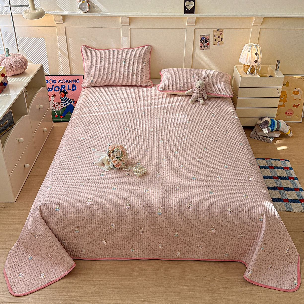 橙子家居 2025新款棉加绒床盖床盖单件床盖单品床盖三件套夹层水洗棉花跑量款现货 洛丽丝