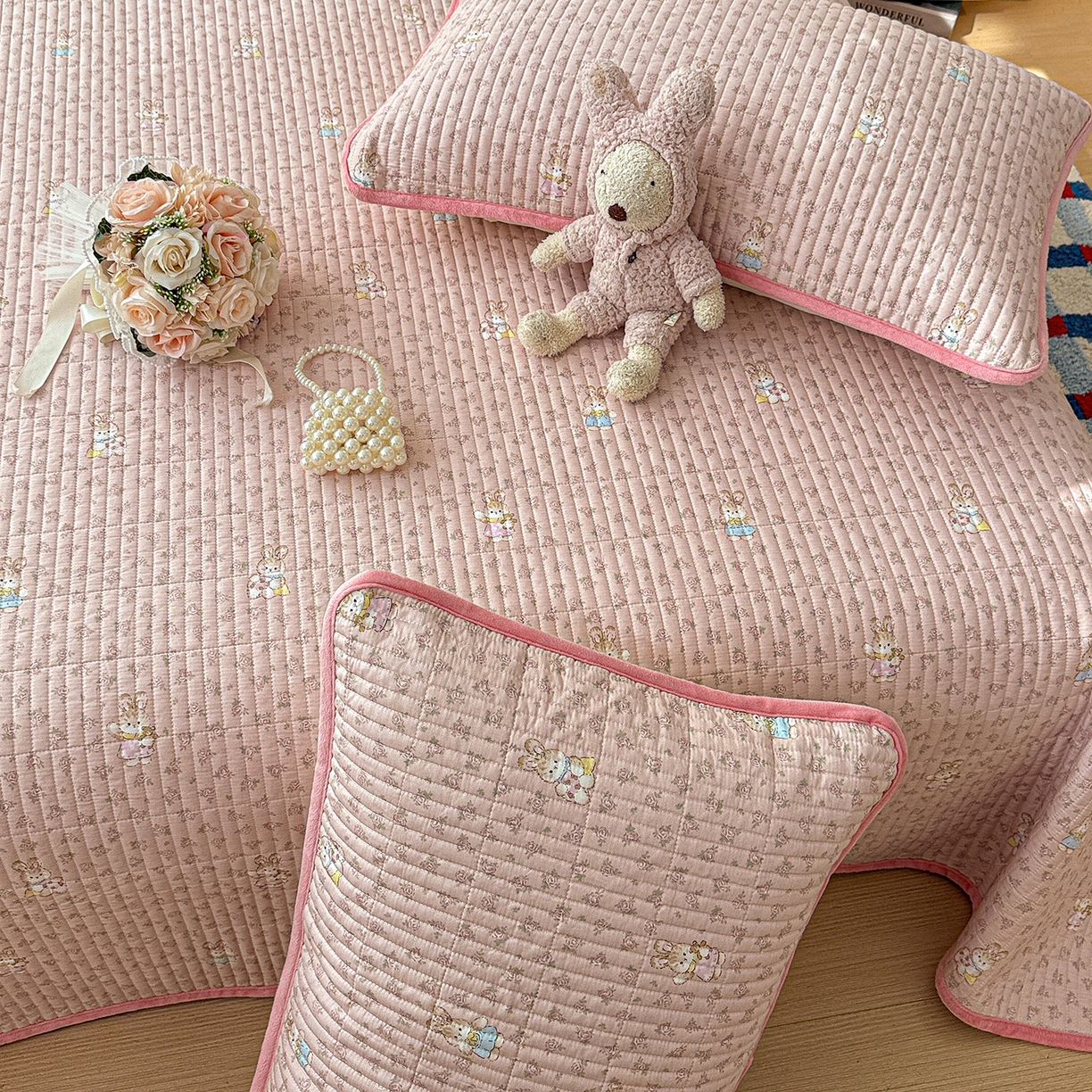 91家纺网 家纺一手货源 找家纺 橙子家居 2025新款棉加绒床盖床盖单件床盖单品床盖三件套夹层水洗棉花跑量款现货 洛丽丝