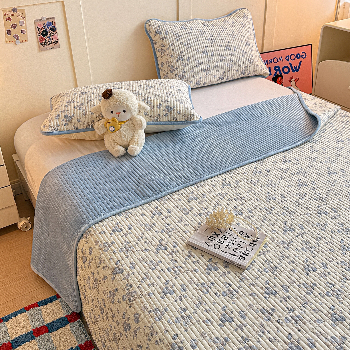 91家纺网 家纺一手货源 找家纺 橙子家居 2025新款棉加绒床盖床盖单件床盖单品床盖三件套夹层水洗棉花跑量款现货 千代兰