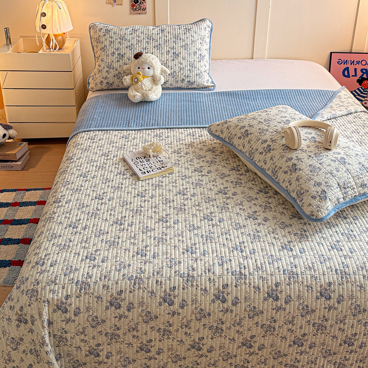 91家纺网 家纺一手货源 找家纺 橙子家居 2025新款棉加绒床盖床盖单件床盖单品床盖三件套夹层水洗棉花跑量款现货 千代兰