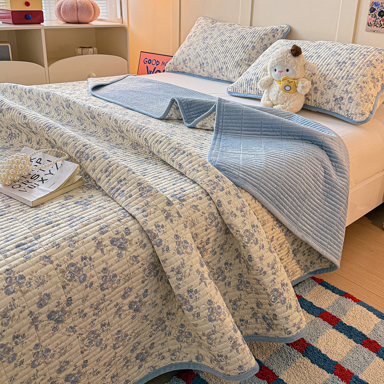 91家纺网 家纺一手货源 找家纺 橙子家居 2025新款棉加绒床盖床盖单件床盖单品床盖三件套夹层水洗棉花跑量款现货 千代兰