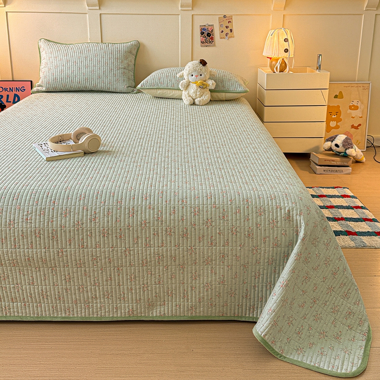 91家纺网 家纺一手货源 找家纺 橙子家居 2025新款棉加绒床盖床盖单件床盖单品床盖三件套夹层水洗棉花跑量款现货 若兮花