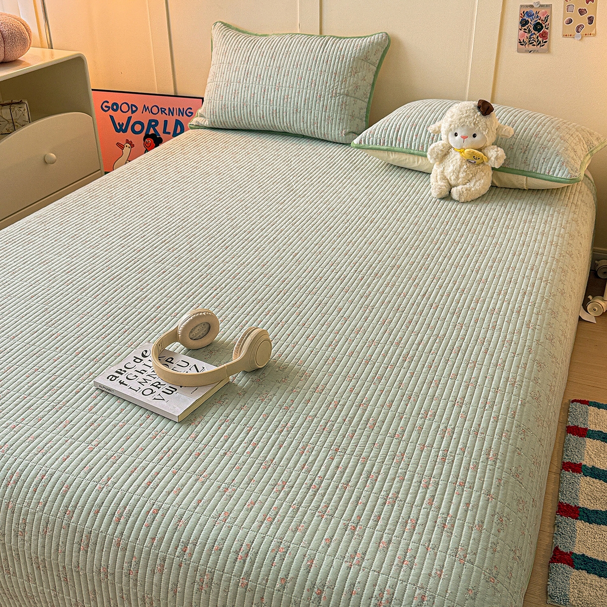 91家纺网 家纺一手货源 找家纺 橙子家居 2025新款棉加绒床盖床盖单件床盖单品床盖三件套夹层水洗棉花跑量款现货 若兮花