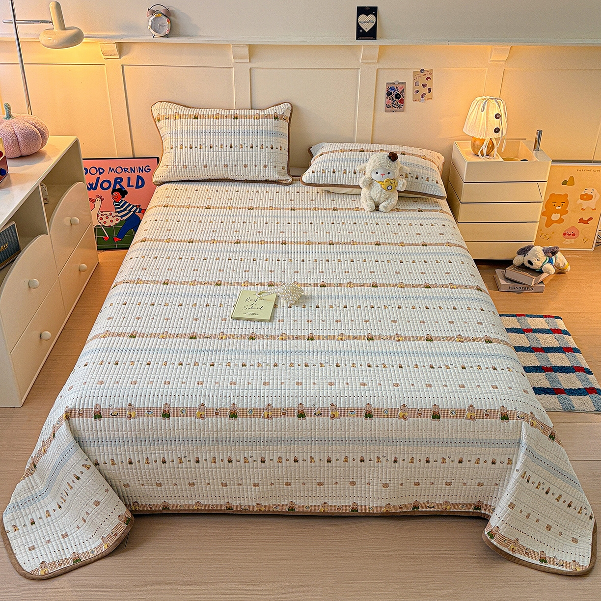 橙子家居 2025新款棉加绒床盖床盖单件床盖单品床盖三件套夹层水洗棉花跑量款现货 幸运熊