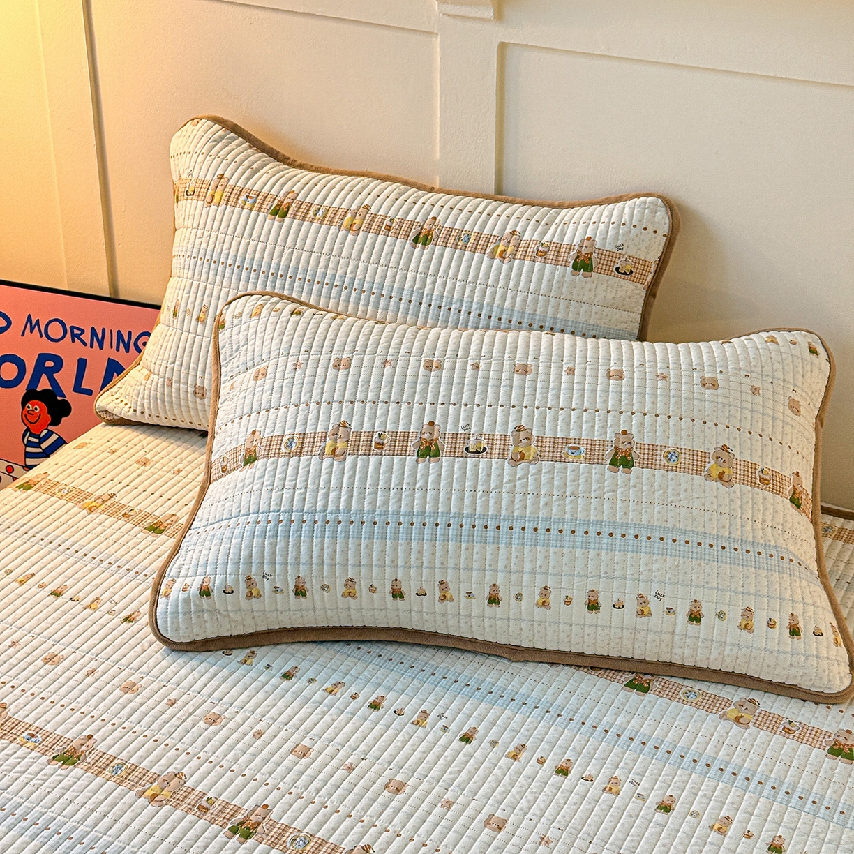 91家纺网 家纺一手货源 找家纺 橙子家居 2025新款棉加绒床盖床盖单件床盖单品床盖三件套夹层水洗棉花跑量款现货 幸运熊