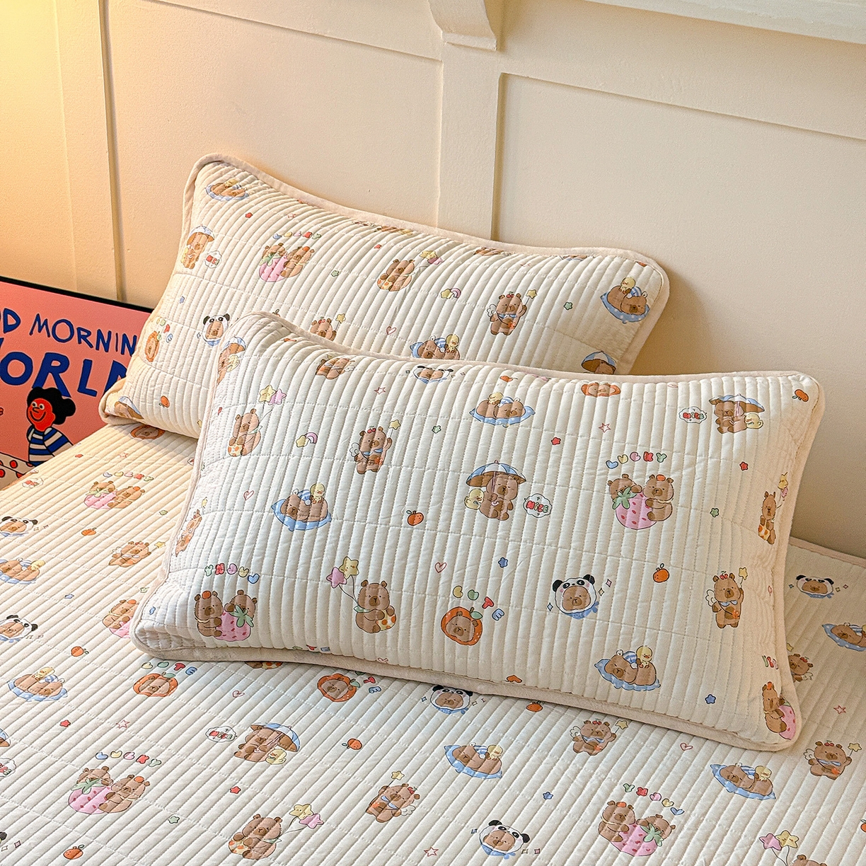 91家纺网 家纺一手货源 找家纺 橙子家居 2025新款棉加绒床盖床盖单件床盖单品床盖三件套夹层水洗棉花跑量款现货 熊猫卡皮