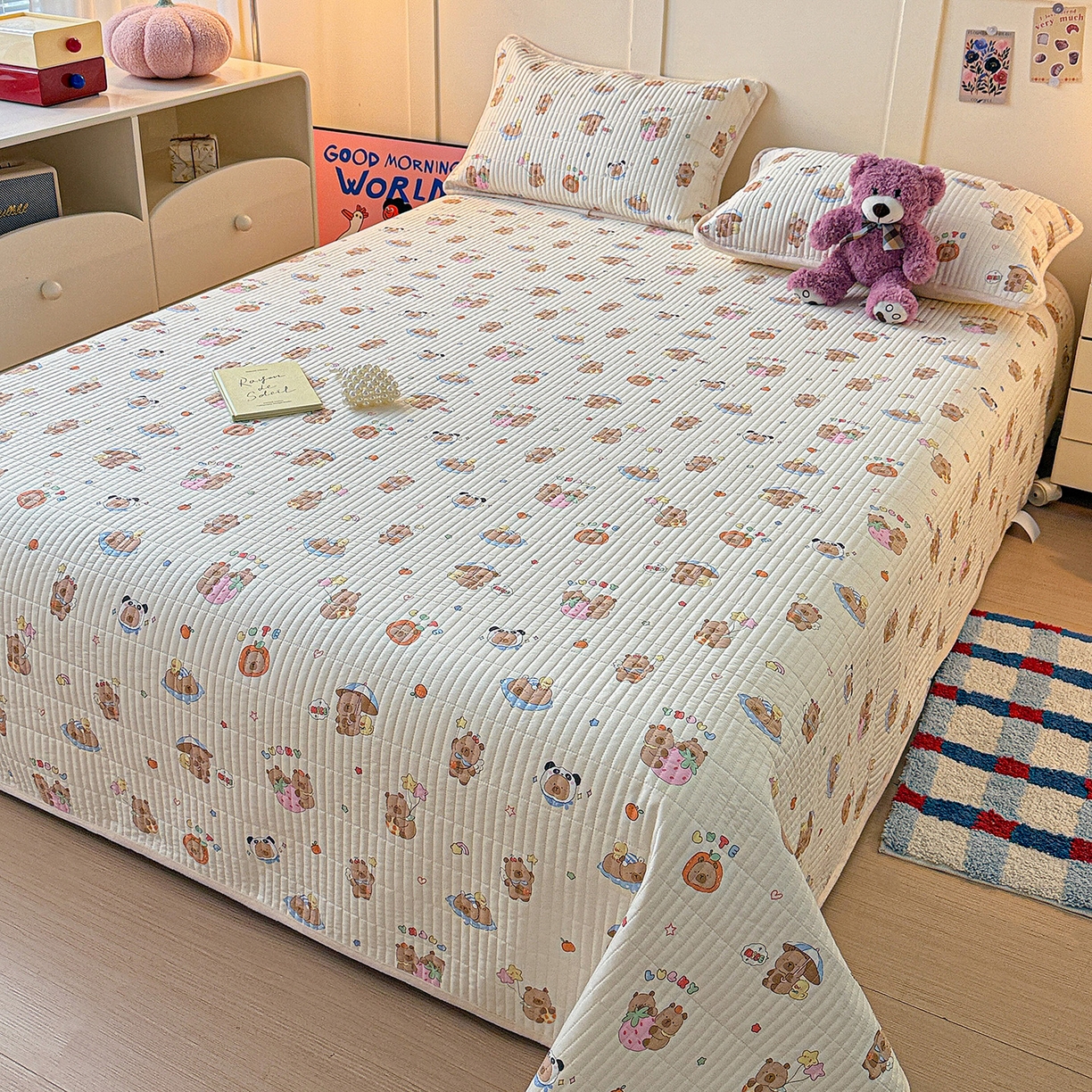 91家纺网 家纺一手货源 找家纺 橙子家居 2025新款棉加绒床盖床盖单件床盖单品床盖三件套夹层水洗棉花跑量款现货 熊猫卡皮