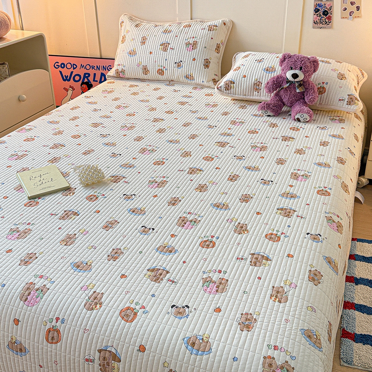 91家纺网 家纺一手货源 找家纺 橙子家居 2025新款棉加绒床盖床盖单件床盖单品床盖三件套夹层水洗棉花跑量款现货 熊猫卡皮