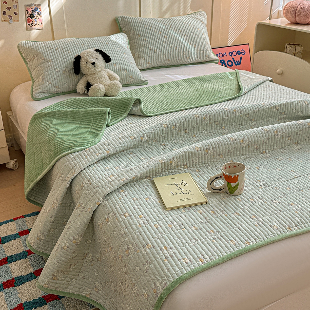 91家纺网 家纺一手货源 找家纺 橙子家居 2025新款棉加绒床盖床盖单件床盖单品床盖三件套夹层水洗棉花跑量款现货 云棠