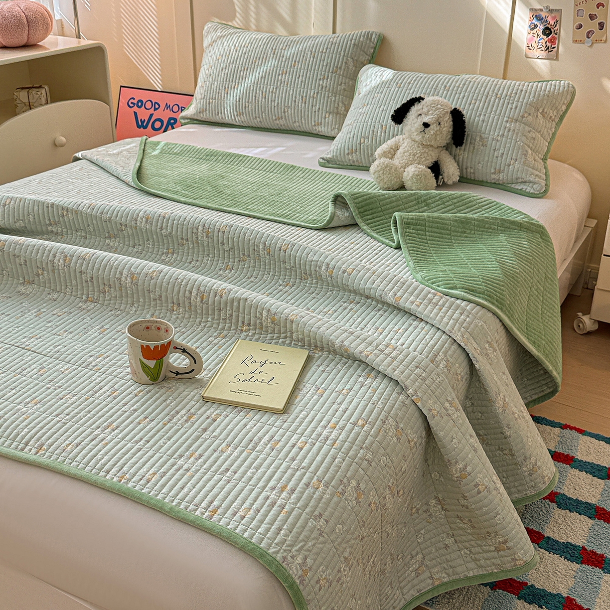 91家纺网 家纺一手货源 找家纺 橙子家居 2025新款棉加绒床盖床盖单件床盖单品床盖三件套夹层水洗棉花跑量款现货 云棠