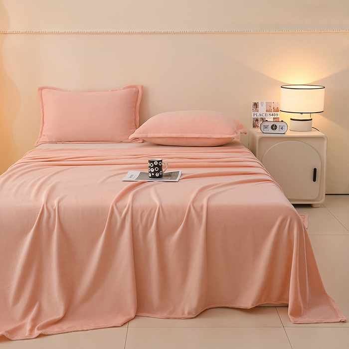 91家纺网 家纺一手货源 找家纺 湘之帛 2025新款高克重纯色牛奶绒床单 粉色