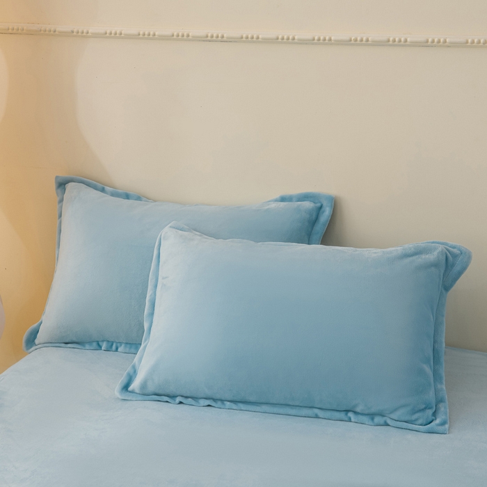 91家纺网 家纺一手货源 找家纺 湘之帛 2025新款高克重纯色牛奶绒床单 浅蓝