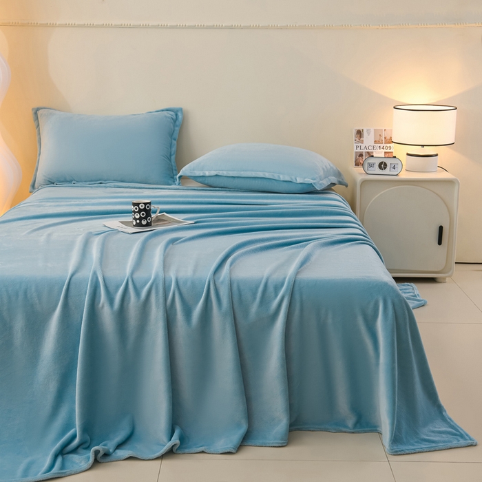 91家纺网 家纺一手货源 找家纺 湘之帛 2025新款高克重纯色牛奶绒床单 浅蓝