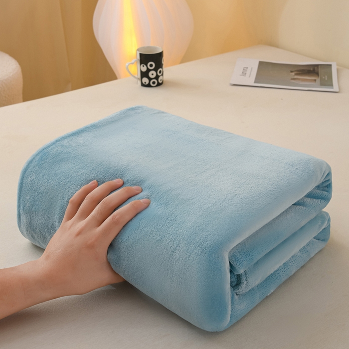 91家纺网 家纺一手货源 找家纺 湘之帛 2025新款高克重纯色牛奶绒床单 浅蓝