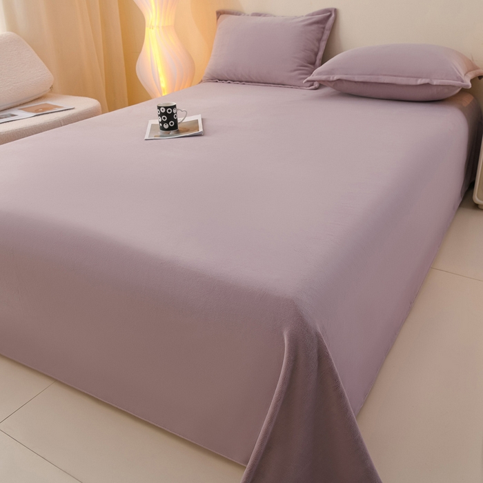 91家纺网 家纺一手货源 找家纺 湘之帛 2025新款高克重纯色牛奶绒床单 紫色