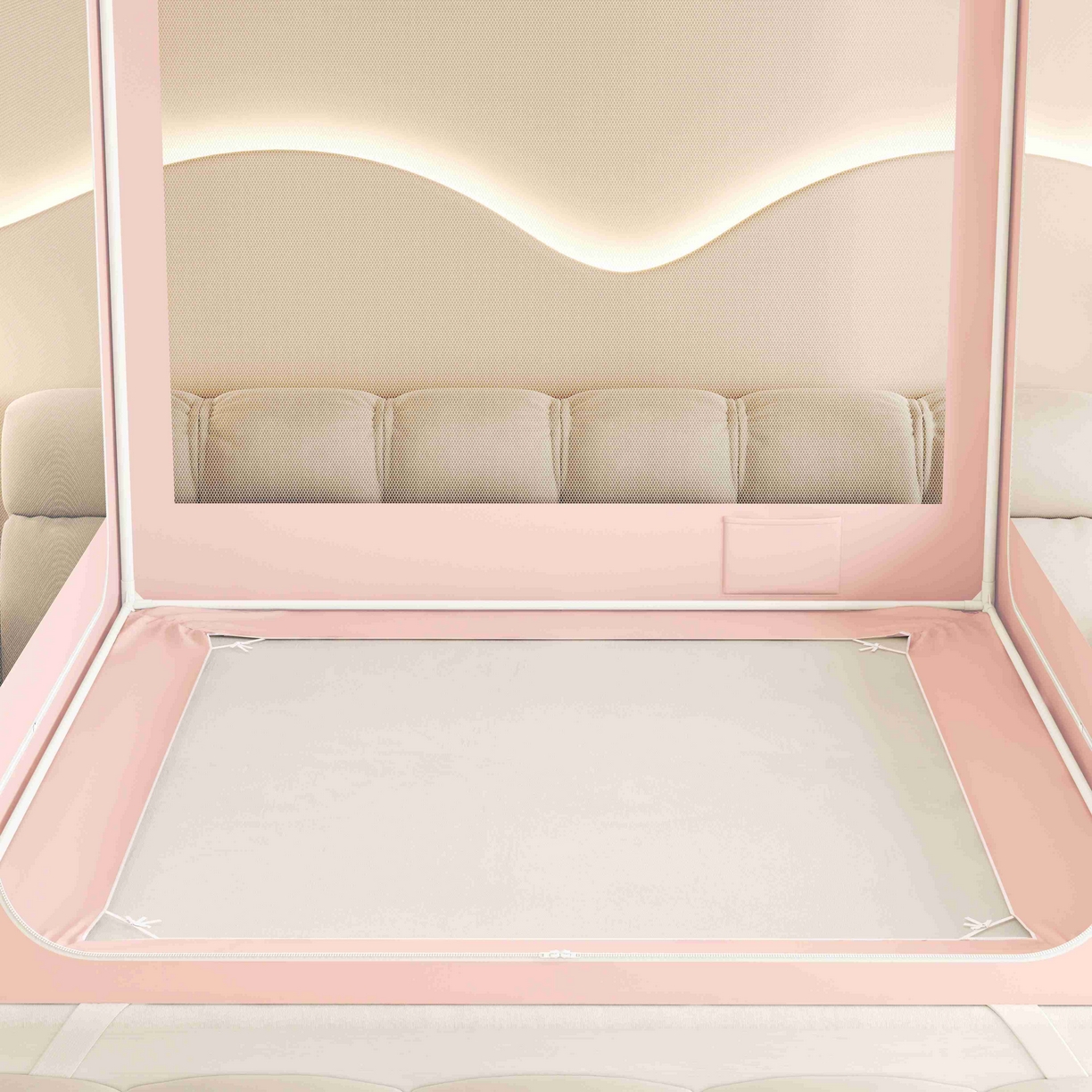 91家纺网 家纺一手货源 找家纺 初心家纺 2025新款防尘遮光保暖蚊帐 粉玉