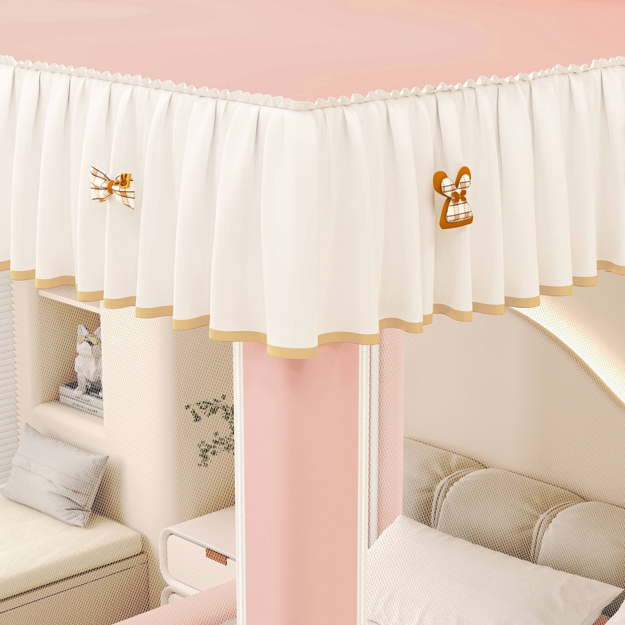 91家纺网 家纺一手货源 找家纺 初心家纺 2025新款防尘遮光保暖蚊帐 粉玉