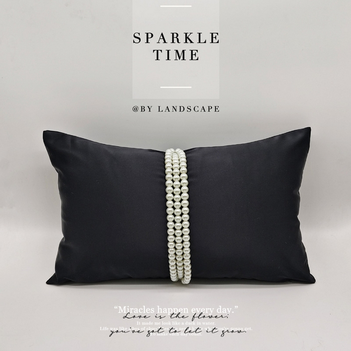 澜屿 禅丝高精密珍珠工艺小抱枕头枕芯腰靠枕 曜黑