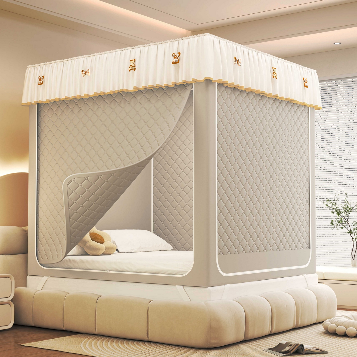 初心家纺 2025新款防尘遮光保暖蚊帐 浅灰