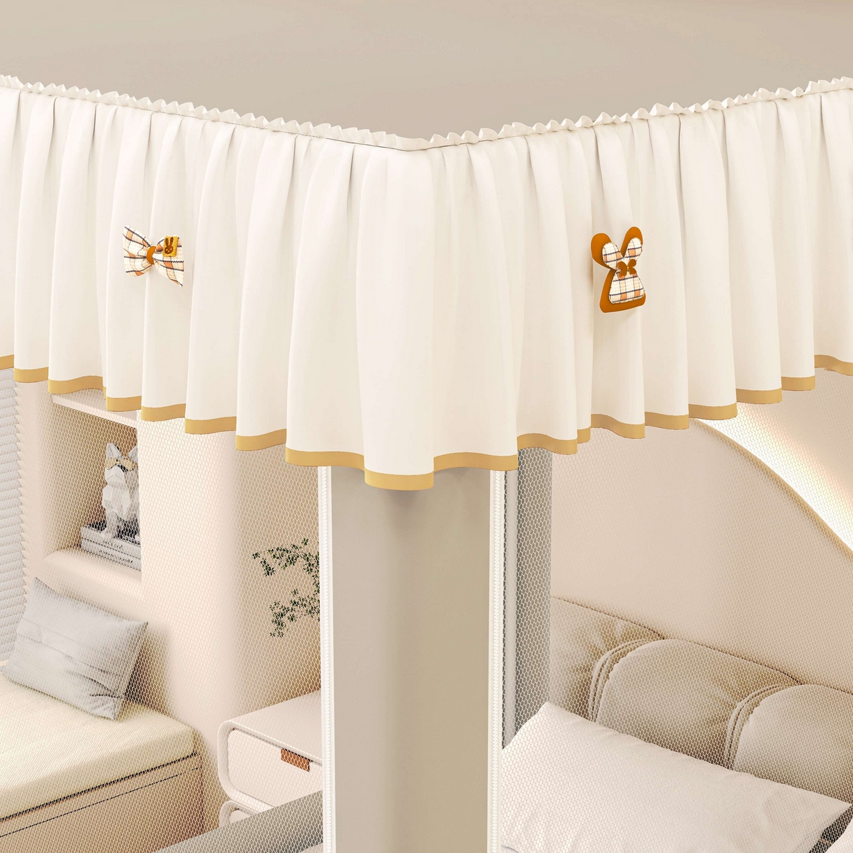 91家纺网 家纺一手货源 找家纺 初心家纺 2025新款防尘遮光保暖蚊帐 浅灰