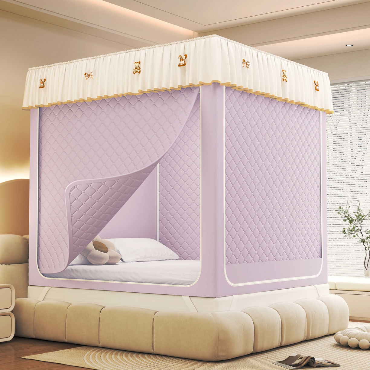 初心家纺 2025新款防尘遮光保暖蚊帐 浅紫