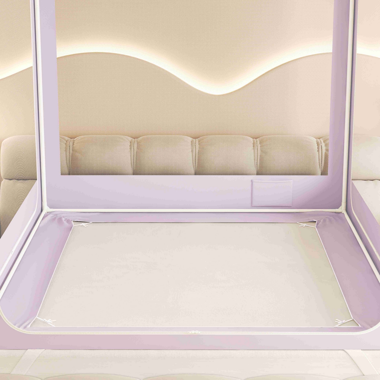 91家纺网 家纺一手货源 找家纺 初心家纺 2025新款防尘遮光保暖蚊帐 浅紫