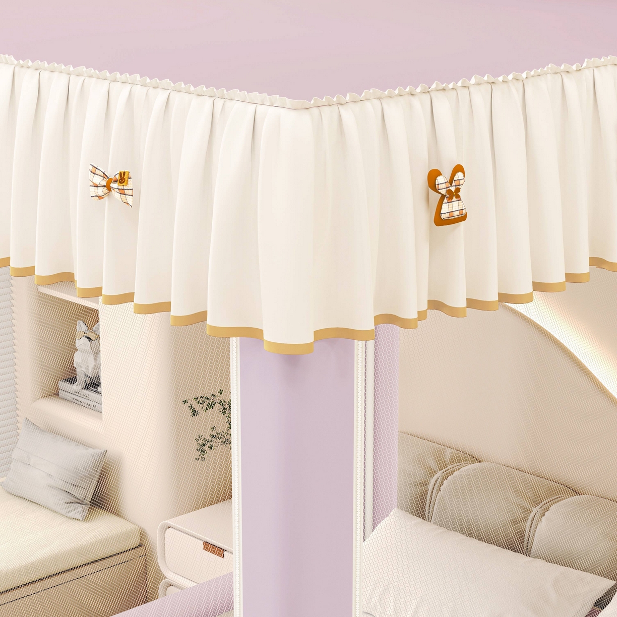 91家纺网 家纺一手货源 找家纺 初心家纺 2025新款防尘遮光保暖蚊帐 浅紫