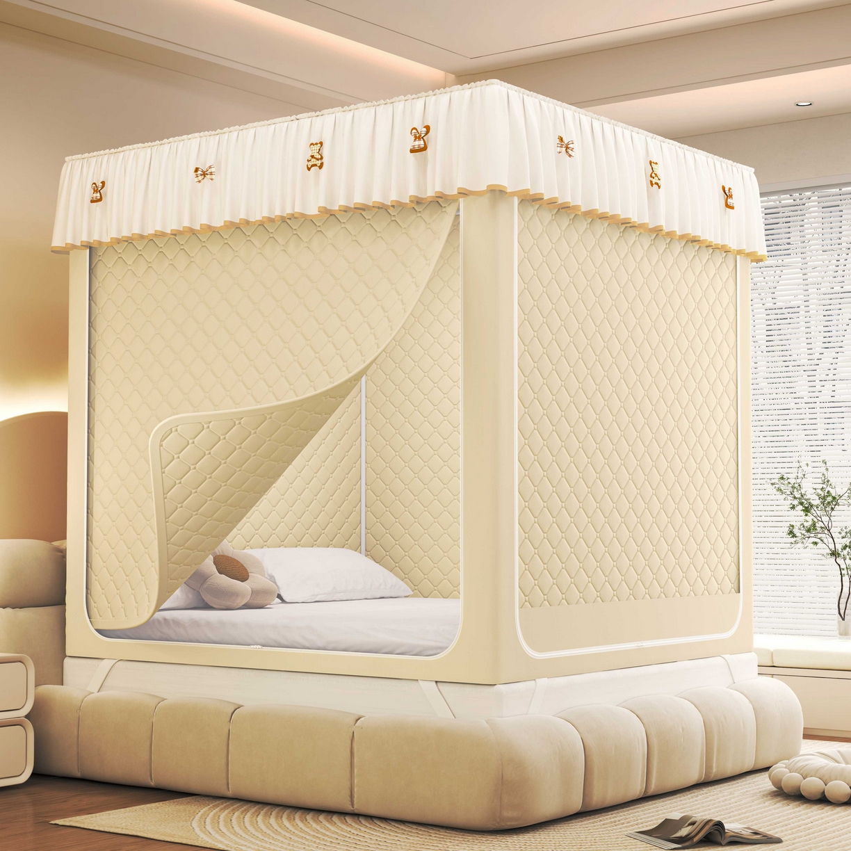 初心家纺 2025新款防尘遮光保暖蚊帐 米黄