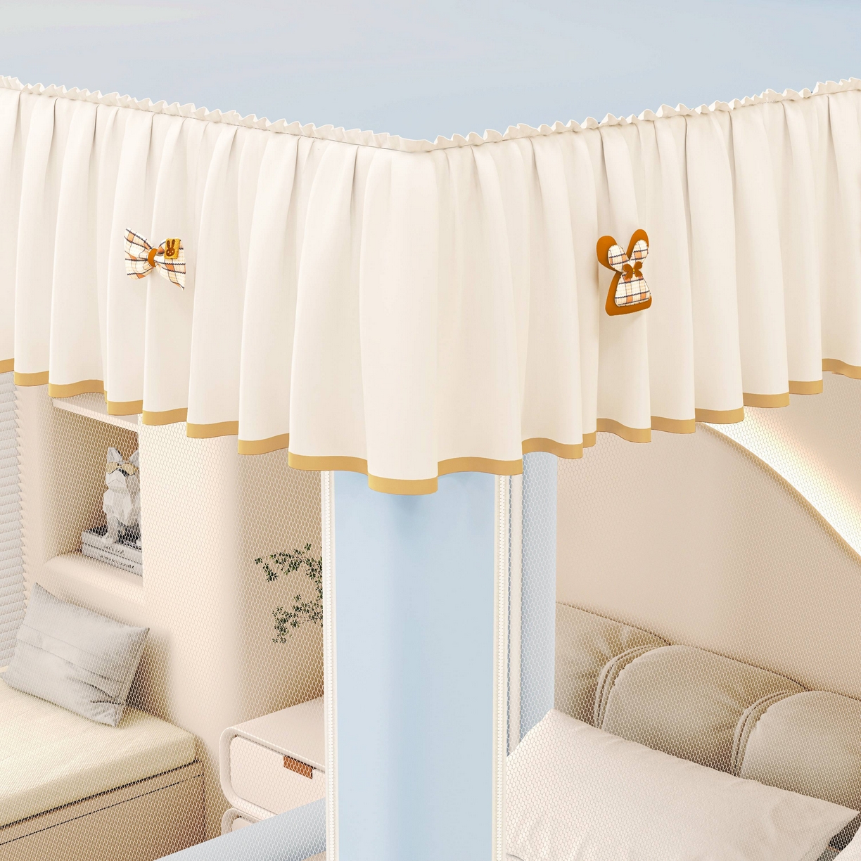 91家纺网 家纺一手货源 找家纺 初心家纺 2025新款防尘遮光保暖蚊帐 天蓝