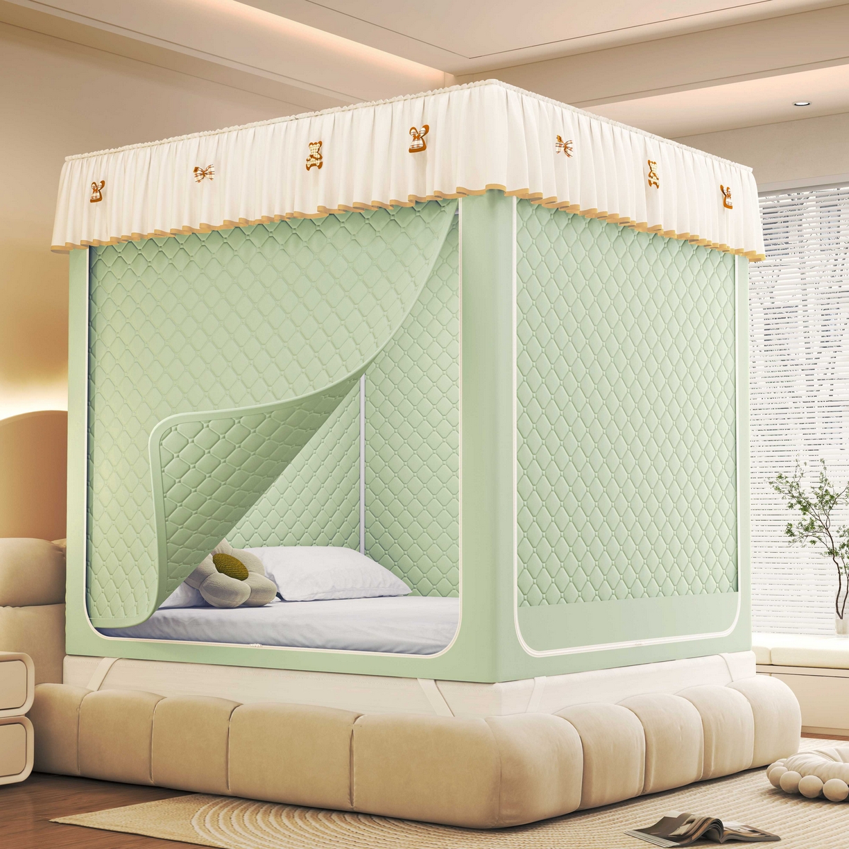 初心家纺 2025新款防尘遮光保暖蚊帐 浅绿