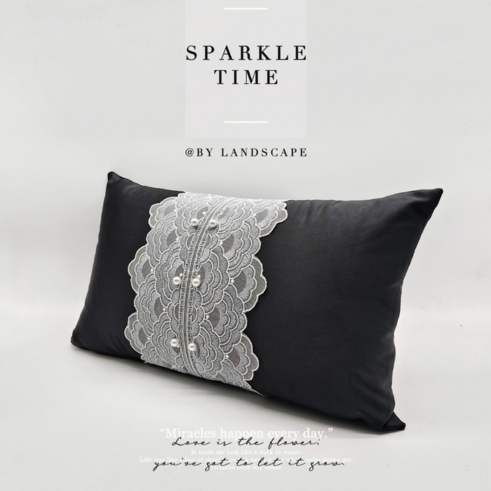 91家纺网 家纺一手货源 找家纺 澜屿 新款珍珠蕾丝小抱枕 黑色