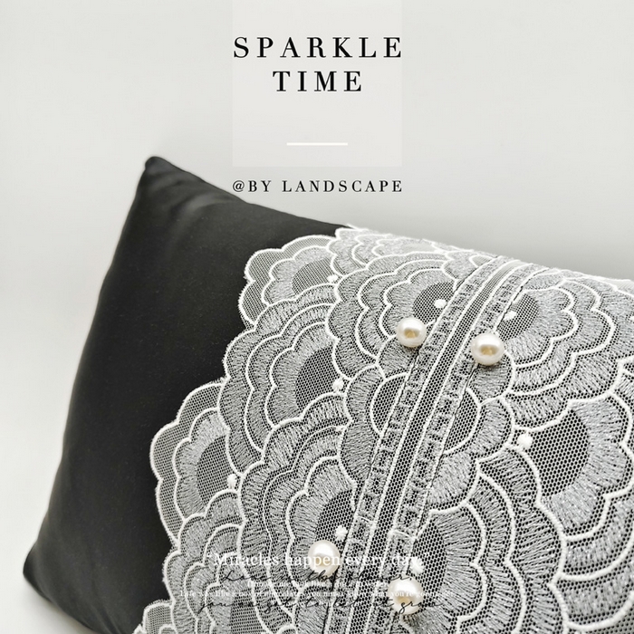 91家纺网 家纺一手货源 找家纺 澜屿 新款珍珠蕾丝小抱枕 黑色