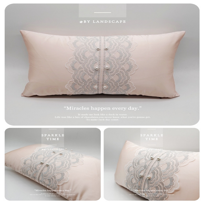 91家纺网 家纺一手货源 找家纺 澜屿 新款珍珠蕾丝小抱枕 玉粉