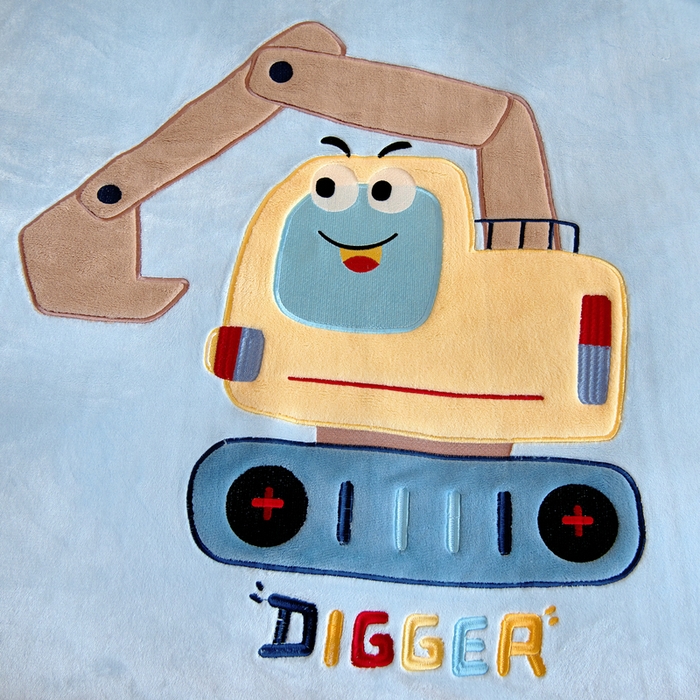 91家纺网 家纺一手货源 找家纺 梵赫 2025新款秋冬牛奶绒原创贴布绣儿童幼儿园被套被芯盖毯 机灵小挖机