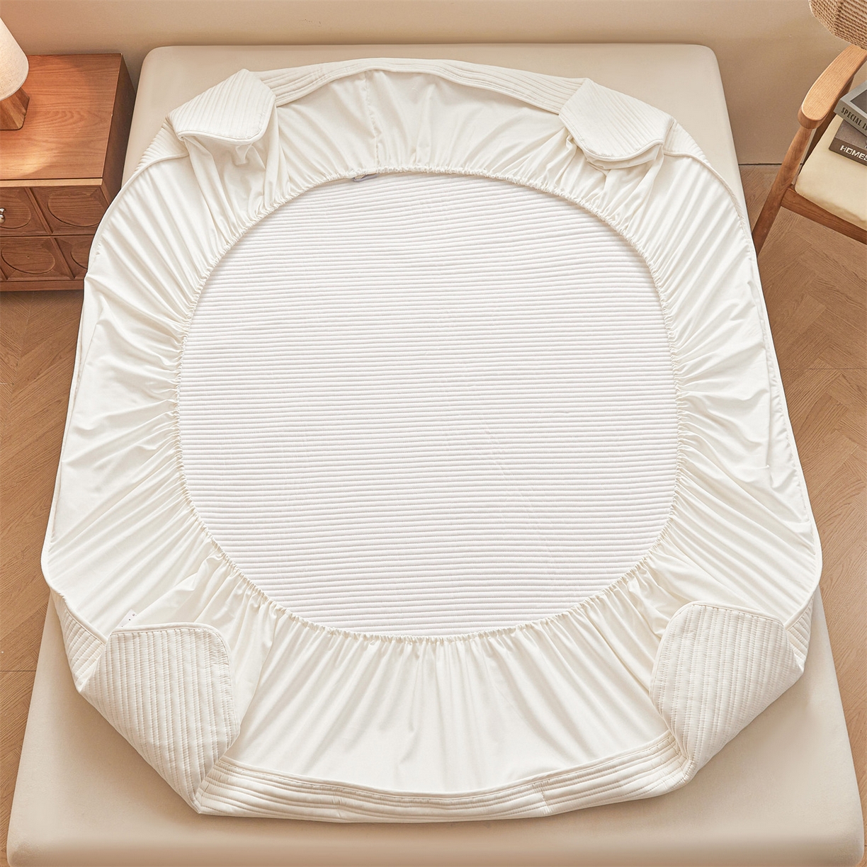 91家纺网 家纺一手货源 找家纺 （总）居眠 2025新款云纹刺绣棉花防水床笠 床笠单件-云纹