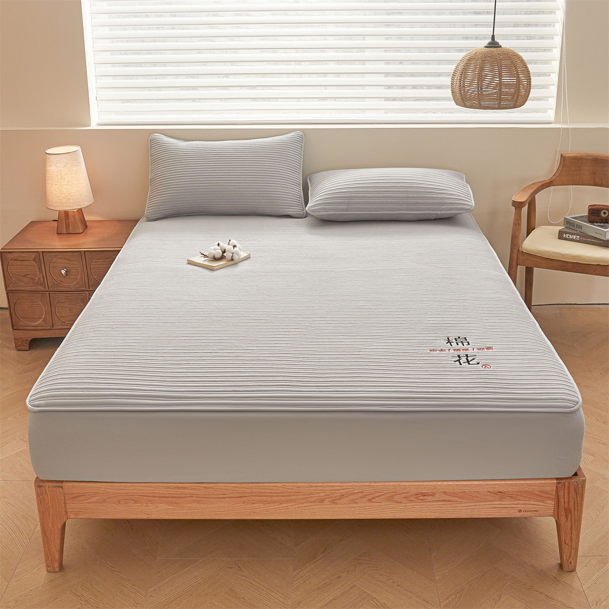 91家纺网 家纺一手货源 找家纺 （总）居眠 2025新款云纹刺绣棉花防水床笠 床笠单件-云纹