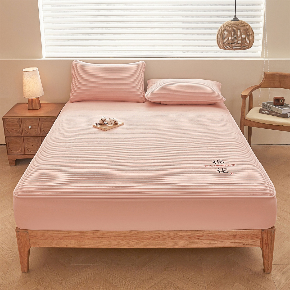 居眠 2025新款云纹刺绣棉花防水床笠 床笠单件-云纹 云纹-粉